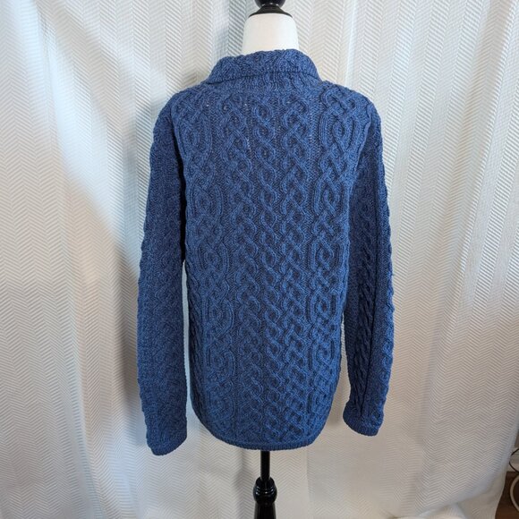 Aran Crafts Irish Merino Wool Cardigan Blue Cable Knit Coastal Fisherman Large - Picture 4 of 12